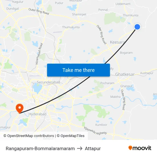 Rangapuram-Bommalaramaram to Attapur map