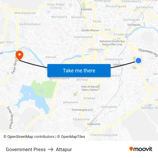 Government Press to Attapur map