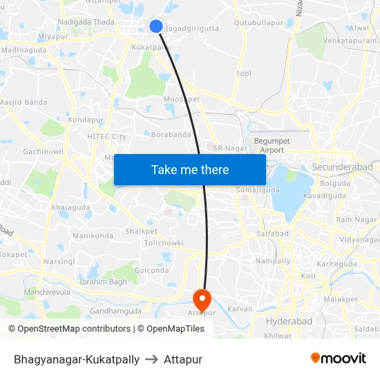 Bhagyanagar-Kukatpally to Attapur map