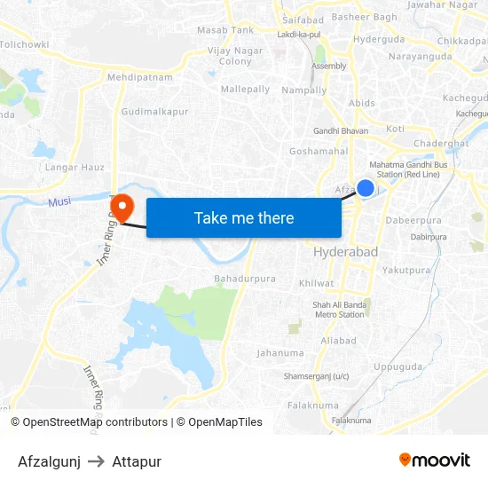 Afzalgunj to Attapur map