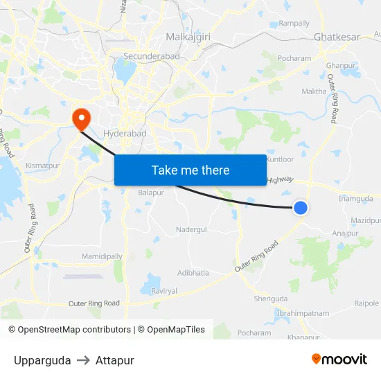 Upparguda to Attapur map