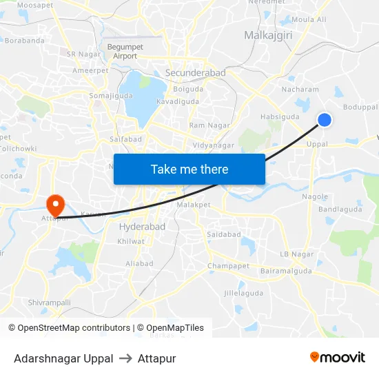 Adarshnagar Uppal to Attapur map