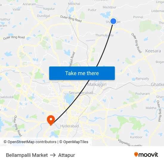 Bellampalli Market to Attapur map