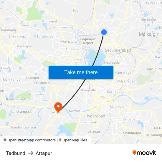 Tadbund to Attapur map