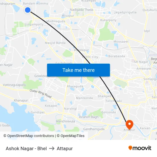 Ashok Nagar - Bhel to Attapur map