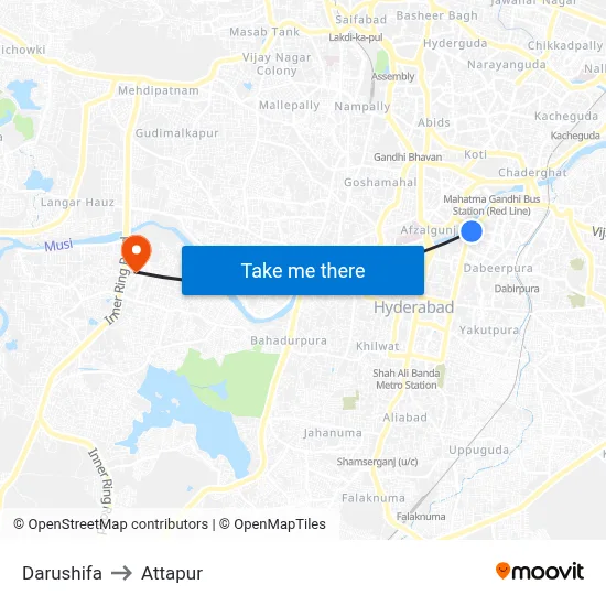Darushifa to Attapur map