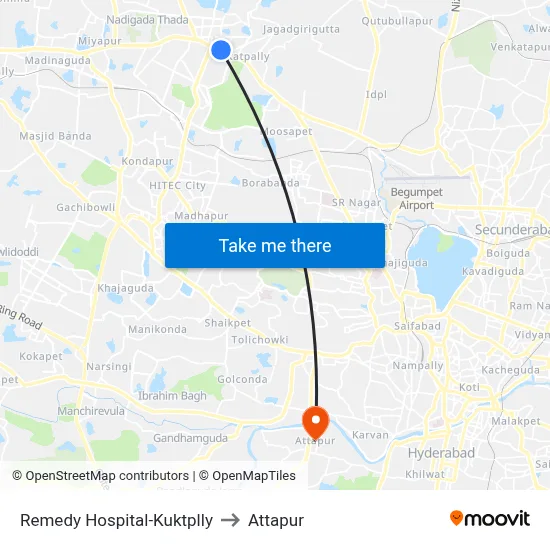 Remedy Hospital-Kuktplly to Attapur map