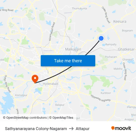 Sathyanarayana Colony-Nagaram to Attapur map