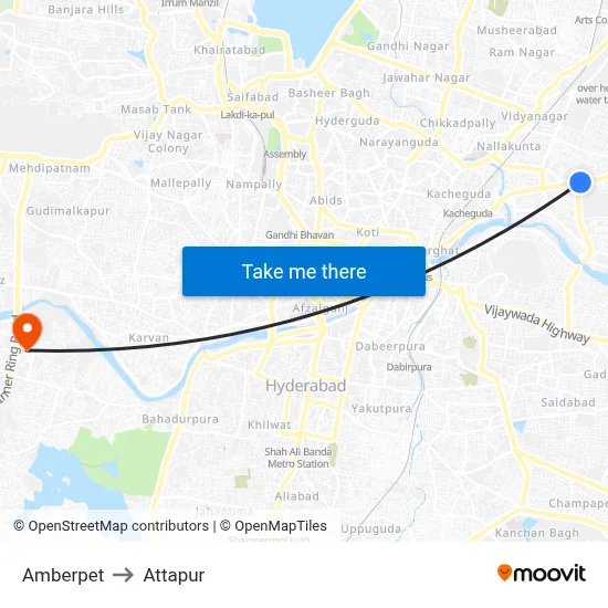 Amberpet to Attapur map