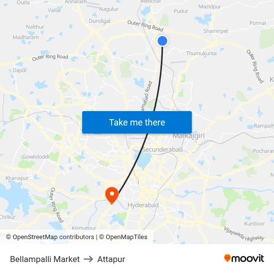 Bellampalli Market to Attapur map
