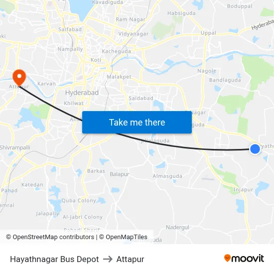 Hayathnagar Bus Depot to Attapur map