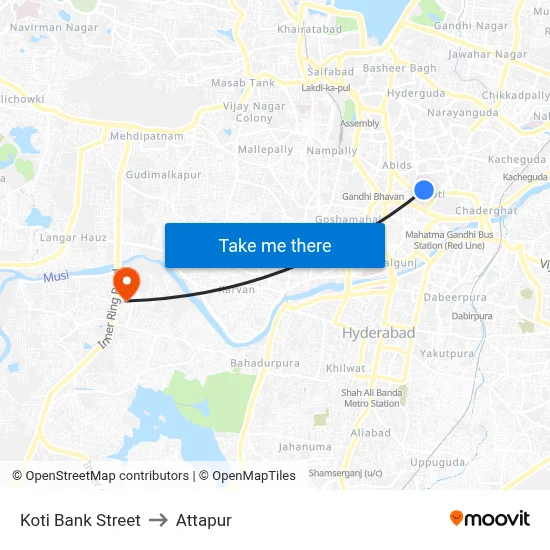 Koti Bank Street to Attapur map