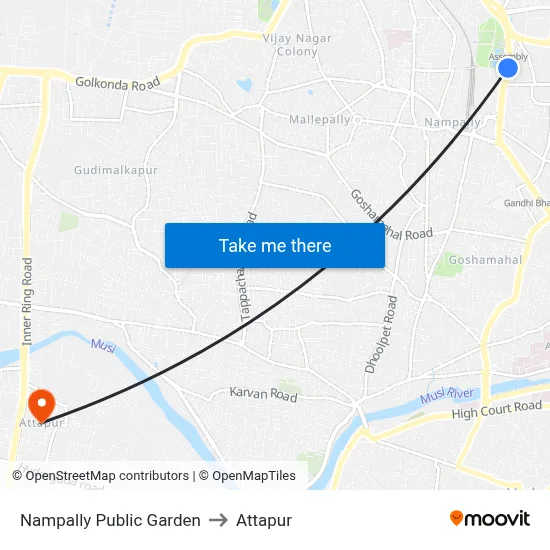 Nampally Public Garden to Attapur map