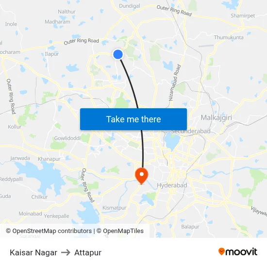 Kaisar Nagar to Attapur map