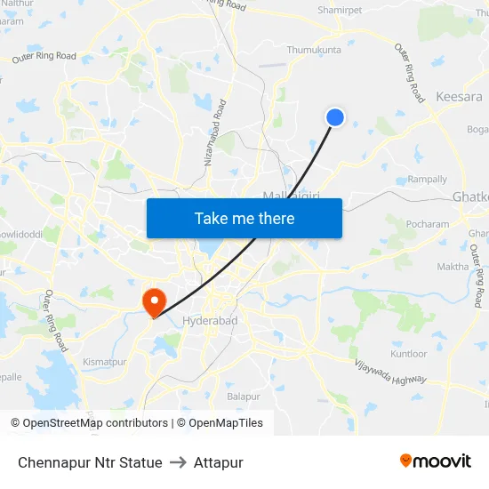 Chennapur Ntr Statue to Attapur map
