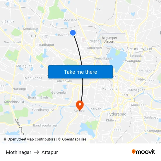 Mothinagar to Attapur map