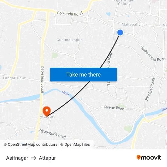 Asifnagar to Attapur map