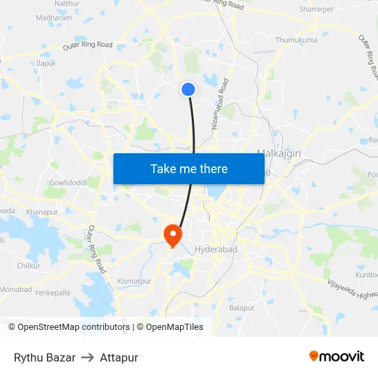 Rythu Bazar to Attapur map