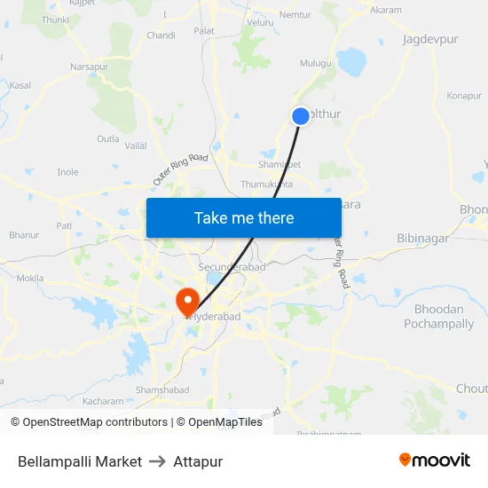 Bellampalli Market to Attapur map
