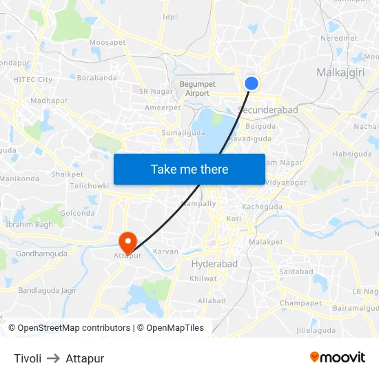 Tivoli to Attapur map