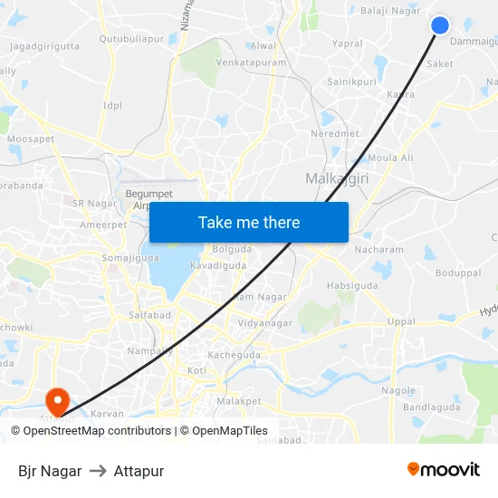 Bjr Nagar to Attapur map