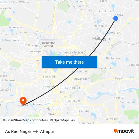 As Rao Nagar to Attapur map