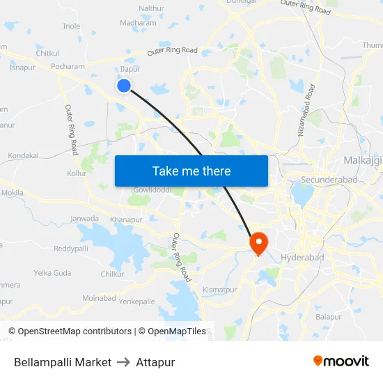 Bellampalli Market to Attapur map