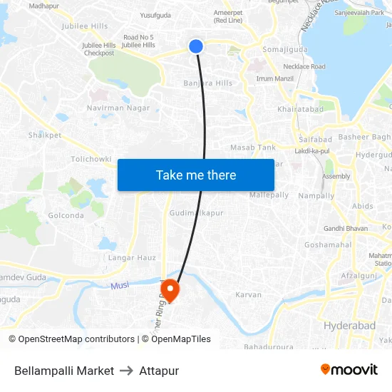 Bellampalli Market to Attapur map
