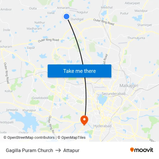 Gagilla Puram Church to Attapur map