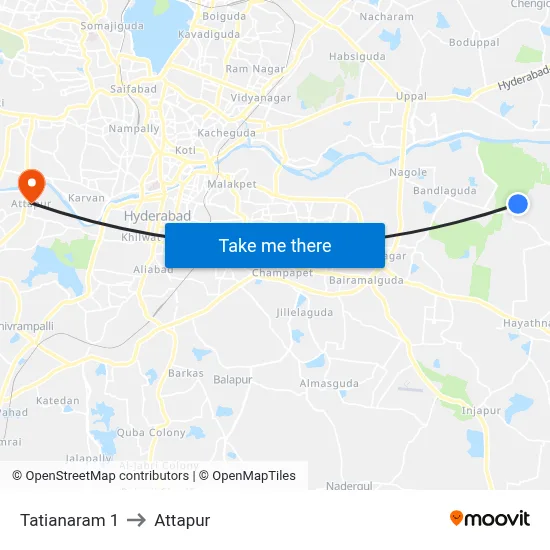 Tatianaram 1 to Attapur map