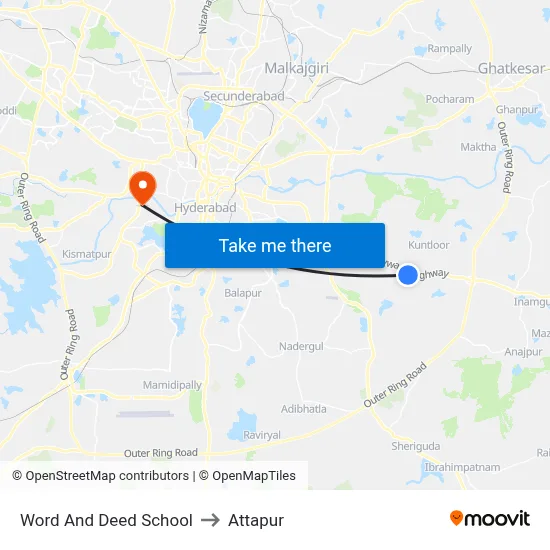 Word And Deed School to Attapur map