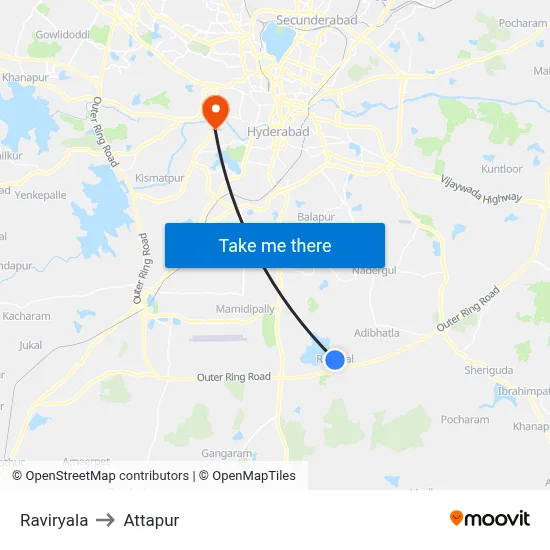 Raviryala to Attapur map