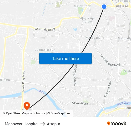Mahaveer Hospital to Attapur map