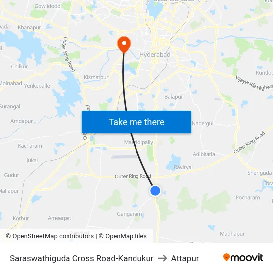 Saraswathiguda Cross Road-Kandukur to Attapur map