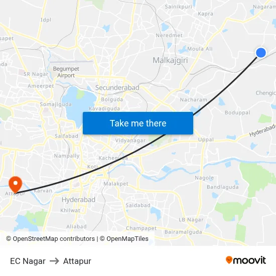EC Nagar to Attapur map