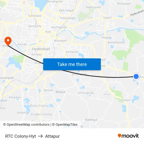RTC Colony-Hyt to Attapur map