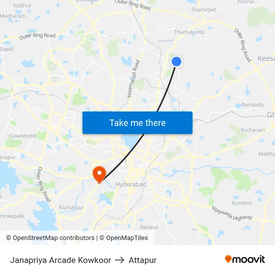 Janapriya Arcade Kowkoor to Attapur map