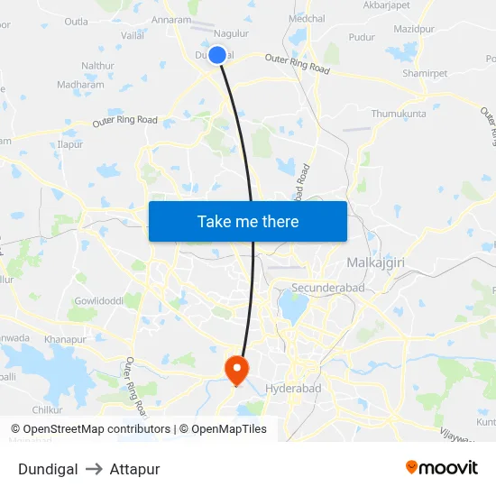 Dundigal to Attapur map