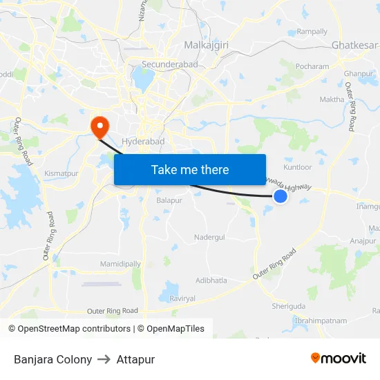 Banjara Colony to Attapur map