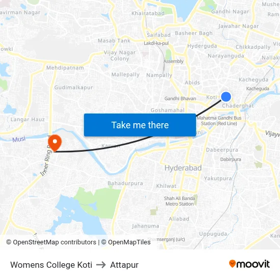 Womens College Koti to Attapur map