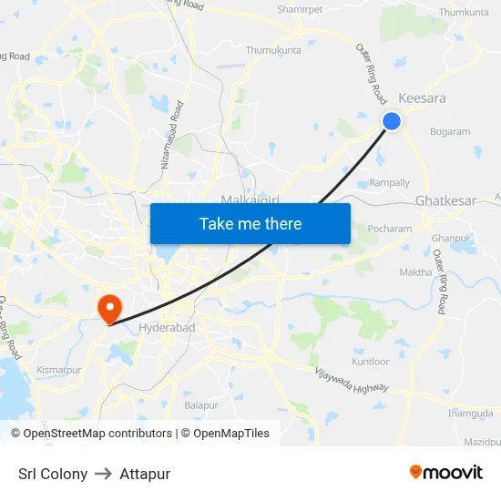 Srl Colony to Attapur map