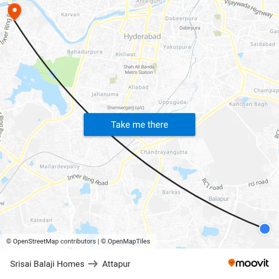 Srisai Balaji Homes to Attapur map