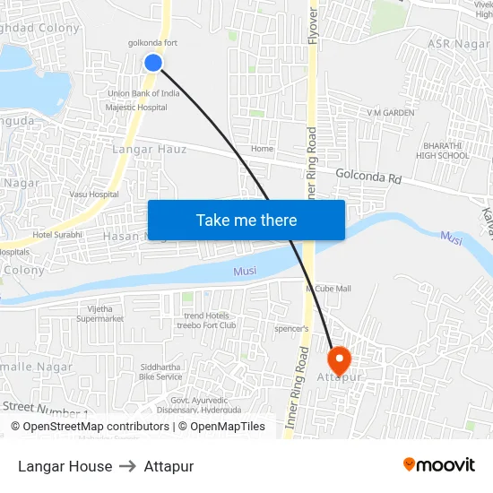 Langar House to Attapur map