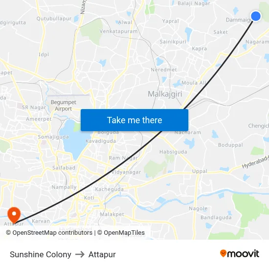 Sunshine Colony to Attapur map