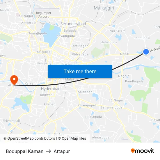 Boduppal Kaman to Attapur map