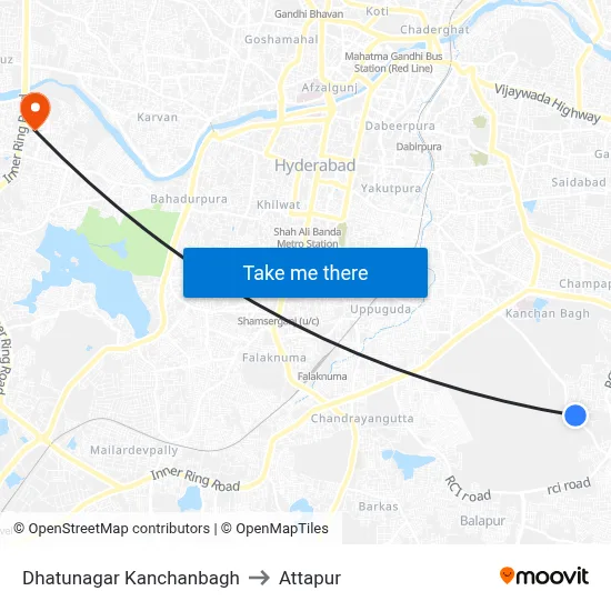 Dhatunagar Kanchanbagh to Attapur map