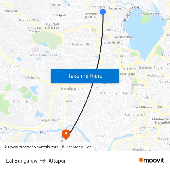 Lal Bungalow to Attapur map