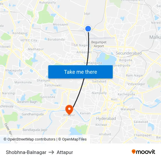 Shobhna-Balnagar to Attapur map