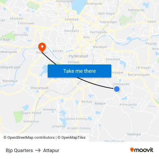 Bjp Quarters to Attapur map