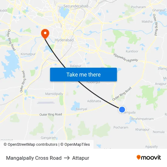 Mangalpally Cross Road to Attapur map